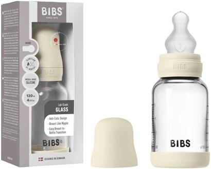 BIBS Baby Accessoires BIBS Glass Baby Bottle Silicone Slow Flow Ivory 120 ml