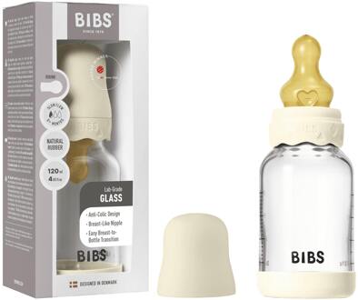 BIBS Baby Accessoires BIBS Glass Boheme Baby Bottle Round Latex 120 ml Slow Flow Ivory 120 ml