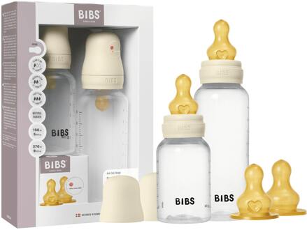 BIBS Baby Accessoires BIBS Grow and Flow Baby Bottle Round Latex Set Ivory 150 ml + 270 ml + 1 pcs + 1 st