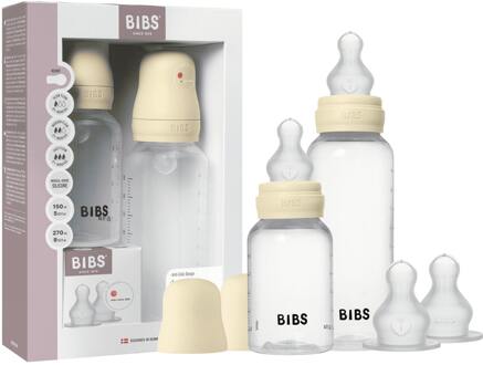 BIBS Baby Accessoires BIBS Grow and Flow Baby Bottle Round Silicone Set Ivory 150 ml + 270 ml + 1 pcs + 1 st