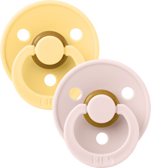 BIBS Colour Fopspeen - Rond - Maat 1 - Pale Butter/Petal - 2 Stuks Pink Pale Butter / Petal / Geel / Roze