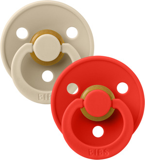 BIBS Colour Fopspeen - Rond - Maat 1 - Vanilla/Candy Apple - 2 Stuks Vanilla / Candy Apple / Beige / Rood