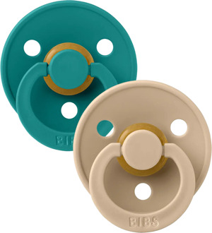 BIBS Colour Fopspeen - Rond - Maat 2 - Taupe/Scuba - 2 Stuks Taupe / Scuba / Bruin / Groen