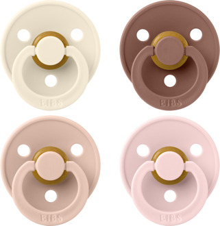 BIBS – Fopspenen - Colour – 4 Pack – Rond - Ivory/Blush/Woodchuck/Blossom – Maat 1 Ivory / Blush / Woodchuck / Blossom / Beige / Roze / Zalm / Bruin