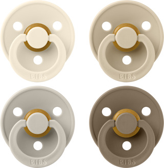 BIBS – Fopspenen - Colour – 4 Pack – Rond - Ivory/Sand/Vanilla/Dark Oak – Maat 1 Ivory / Sand / Vanilla / Dark Oak / Beige / Bruin / Grijs