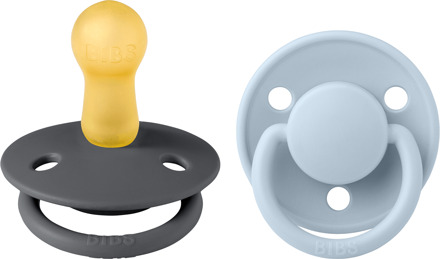 BIBS Speen BIBS De Lux 2 Pack Latex Maat 2 Ijzer/Babyblauw 2 st