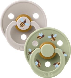 BIBS – Studio Collection - Fopspeen - Rond – Bumblebee/Mushroom – Maat 2 – 2 Stuks Bumblebee / Mushroom / Groen / Beige