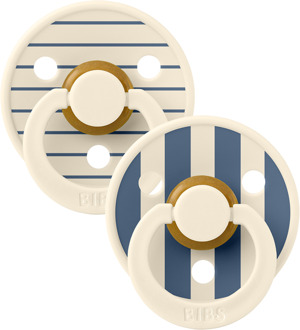 BIBS – Studio Collection - Fopspeen - Rond – Ivory/Steel – Maat 1 – 2 Stuks Ivory / Steel / Beige / Blauw