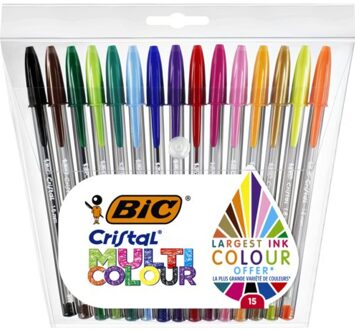 BIC Balpen Bic Cristal multicolour etui a 15 kleuren