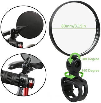 Bicycle Mirror Rear View MTB Rotary Rear View Mirror of Bicycle Handlebars with Key for Road Bikes Mountain Bikes 360- Black