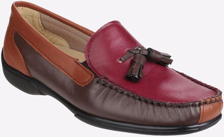Biddlestone Leren Dames Loafers In Kastanjebruin/Tan/Wijnrood