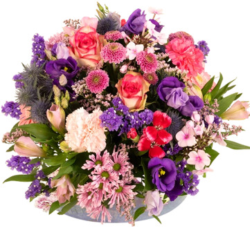 Biedermeier roze paars bloemstuk vanaf 25 cm