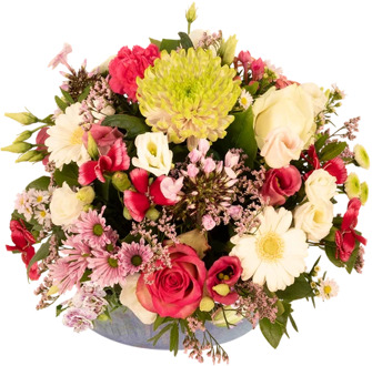 Biedermeier roze wit bloemstuk vanaf Ø 25 cm