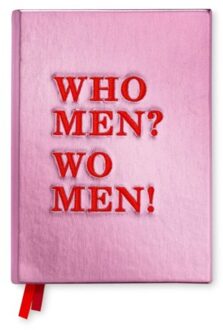 Bien moves notitieboekje geborduurd, who men? wo men! quote