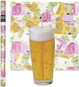 Bier Fluitje Kaars - H13 cm met Euro Geld Cadeaupapier - vaderdag - opa - oom