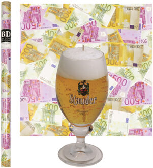 Bier kaars - Duits Stauder bier - H15 cm - inclusief cadeaupapier Euro geld biljetten - cadeau