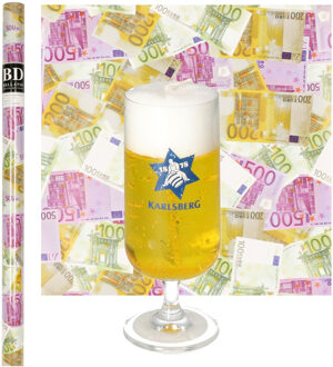 Bier Kaars - Karlsberg - H18 cm met Euro Geld Cadeaupapier - cadeau voor vaderdag - opa - oom