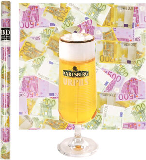 Bier Kaars - Karlsberg - H18 cm met Euro Geld Cadeaupapier - cadeau voor vaderdag - opa - oom
