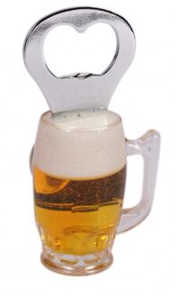 Bierflessen opener - bierglas vorm - met magneet - kunststof/metaal - 9 cm