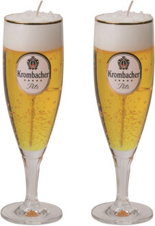 Bierglas kaars - 2x - Duits Krombacher bier - H20 cm - Vaderdag of verjaardag cadeau - Bierkaars