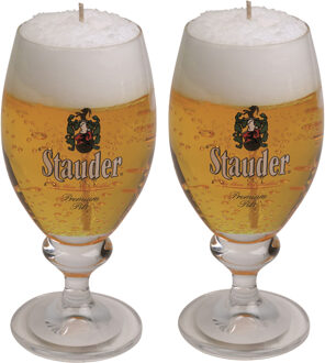Bierglas kaars - 2x - Duits Stauder bier - H15 cm - gadget - Bierkaars cadeau voor Vaderdag of verja