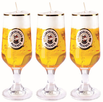 Bierglas kaars - 3x - Duits bier - 20 cm - Bierkaars cadeau - Vaderdag en verjaardag gadget