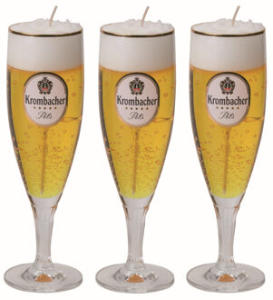 Bierglas kaars - 3x - Duits Krombacher bier - H20 cm - Vaderdag of verjaardag cadeau - Bierkaars