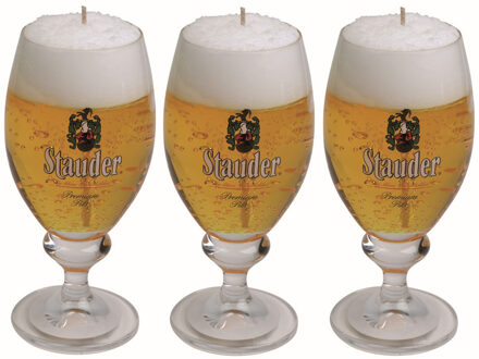 Bierglas kaars - 3x - Duits Stauder bier - H15 cm - gadget - Bierkaars cadeau