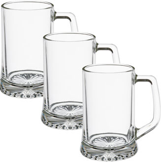 Bierglazen - 12x stuks - bierpullen - handvat - 320 ml - 12 cm