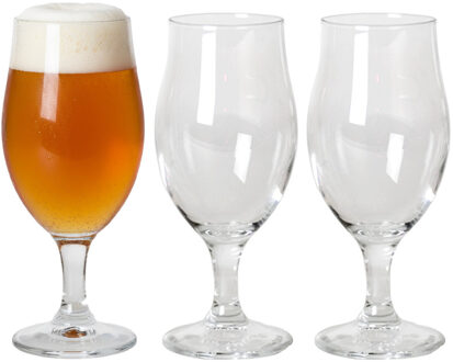 Bierglazen - 3x stuks - speciaalbier glazen - op voet - 520 ml - 20 cm - Speciaal bier - Bierglazen Transparant