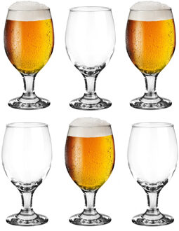 Bierglazen - 6x - op voet - 360 ml - glas - speciaal bier Transparant