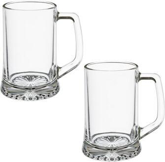 Bierglazen - 8x stuks - bierpullen - handvat - 320 ml - 12 cm