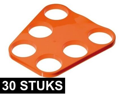 Bierglazen Dienblad - 30x - 6 glazen - oranje - bekerhouder - EK/ WK supporter - kunststof