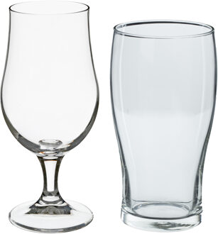 Bierglazen set - bierglazen op voet/pint glazen - 8x stuks - glas - Bierglazen Transparant