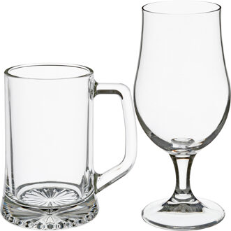 Bierglazen set - bierpullen/bierglazen op voet - 8x stuks - glas - Bierglazen Transparant