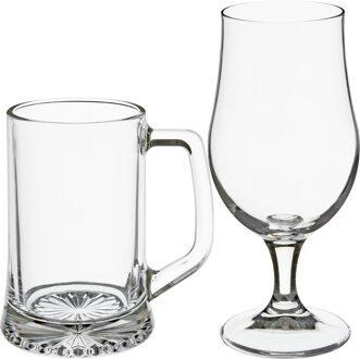 Bierglazen set - bierpullen/bierglazen op voet - 8x stuks - glas