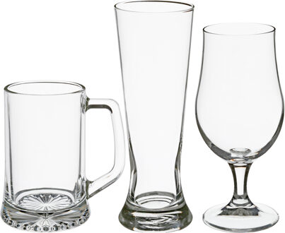 Bierglazen set - pilsglazen/bierpullen/bierglazen op voet - 12x stuks - glas - Bierglazen Transparant