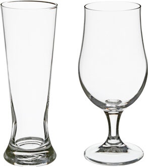 Bierglazen set - pilsglazen fluitje/bierglazen op voet - 8x stuks - glas - Bierglazen Transparant