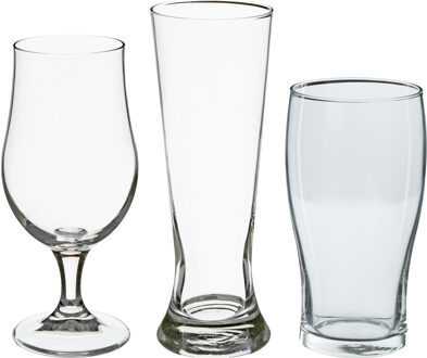 Bierglazen set - pilsglazen/pint glazen/bierglazen op voet - 12x stuks - glas - Bierglazen Transparant