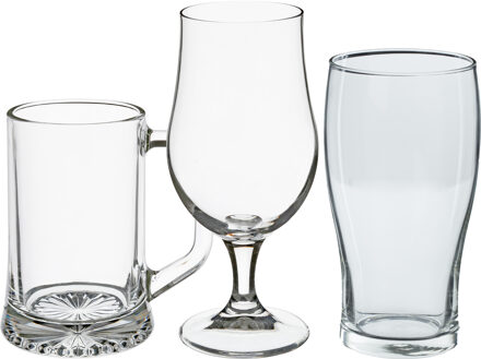 Bierglazen set - pint glazen/bierpullen/bierglazen op voet - 12x stuks - glas - Bierglazen Transparant