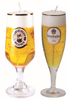 Bierkaarsen - 2x st - Flensburger en Krombacher bierglas kaarsen - bier cadeau voor mannen
