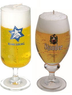 Bierkaarsen - 2x st - Stauder en Karlsberg bierglas kaarsen - bier cadeau voor mannen