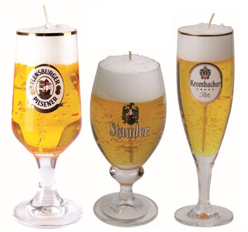 Bierkaarsen - 3x st - Stauder, Flensburger en Krombacher bierglas kaarsen - bier cadeau