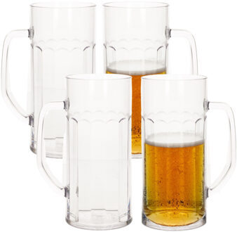 Bierpul/bierglas - 4x - transparant - onbreekbaar kunststof - 560 ml