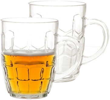 Bierpul/bierglas transparant - 2x - onbreekbaar kunststof - 50 cl/500 ml