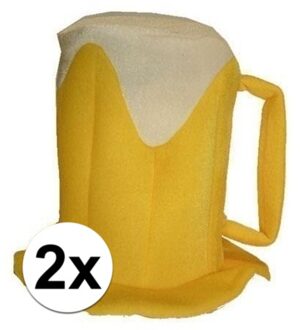 Bierpul hoed verkleedaccessoire voor volwassenen - 2x - Pilsener/bierglas hoedje