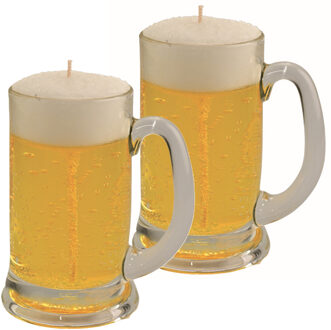 Bierpul kaars - 2x - H13 cm x D8 cm - bierkaars - Vaderdag of verjaardag cadeau- Bierglas kaars