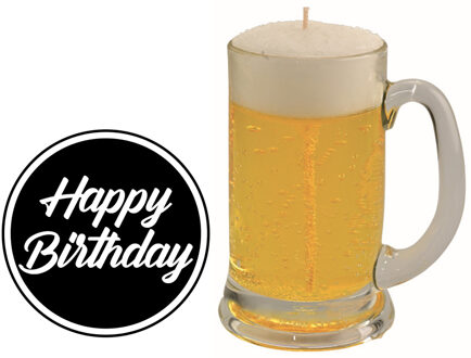 Bierpul kaars - H13 cm - inclusief 10x st bierviltjes - Happy Birthday - vaderdag - opa - oom cadea