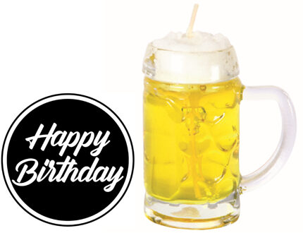 Bierpul kaars - H7,5 cm - inclusief 10x st bierviltjes - Happy Birthday - vaderdag - opa - oom cadea
