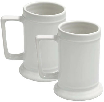 Bierpul van keramiek - 2x - 530 ml - wit - geschikt voor sublimatie en versiering